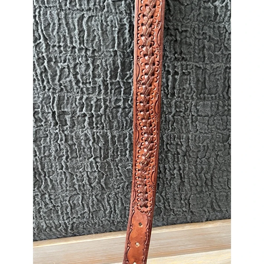 New Vintage Genuine Leather Hand Tooled‎ Braided Western Belt sz 32
